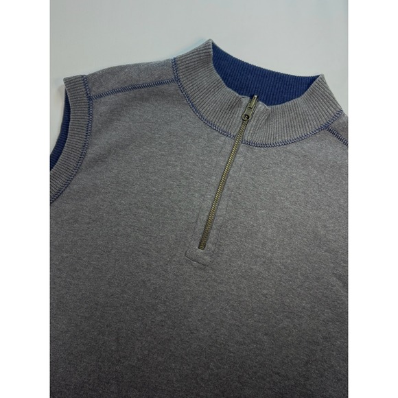 Horn Legend Other - Horn Legend Reversible Quarter Zip Vest Gray Navy Blue 100% Cotton Mens Large